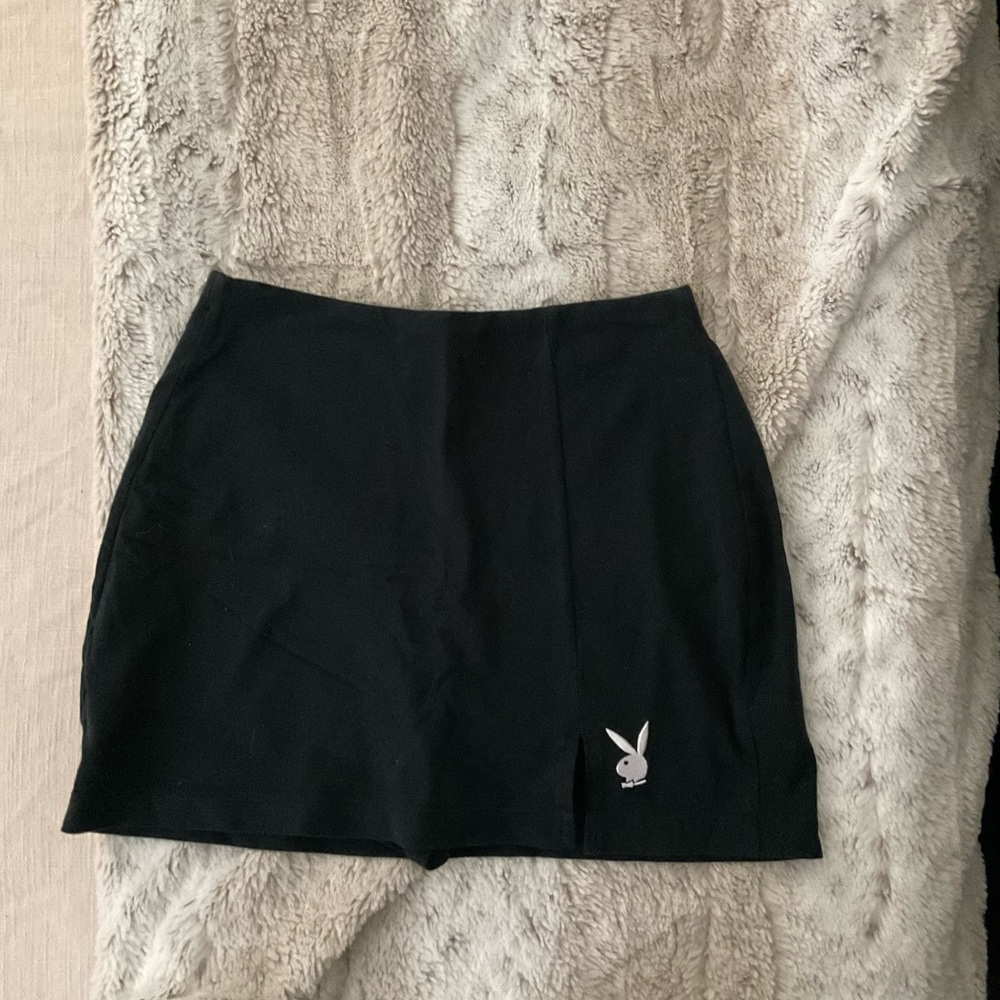 PLAYBOY Black Mini Skirt with Bunny Patch